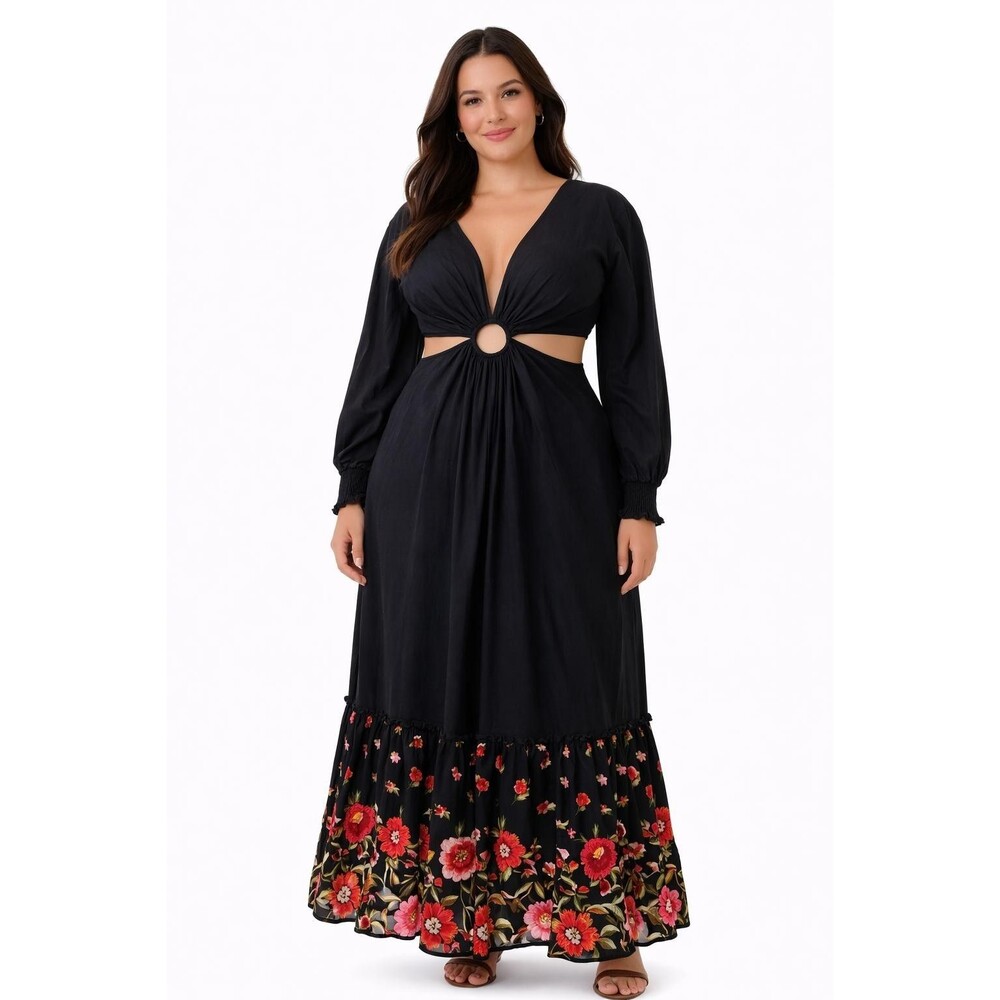 Anthropologie x Geisha Designs 16 Maxi Dress Karolina Cut-Out Floral Embroidery